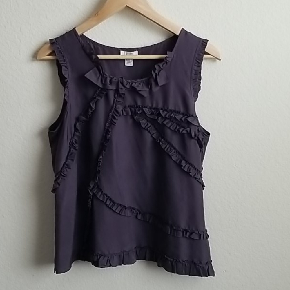 J Crew Purple Silk Sleeveless Blouse with Ruffles